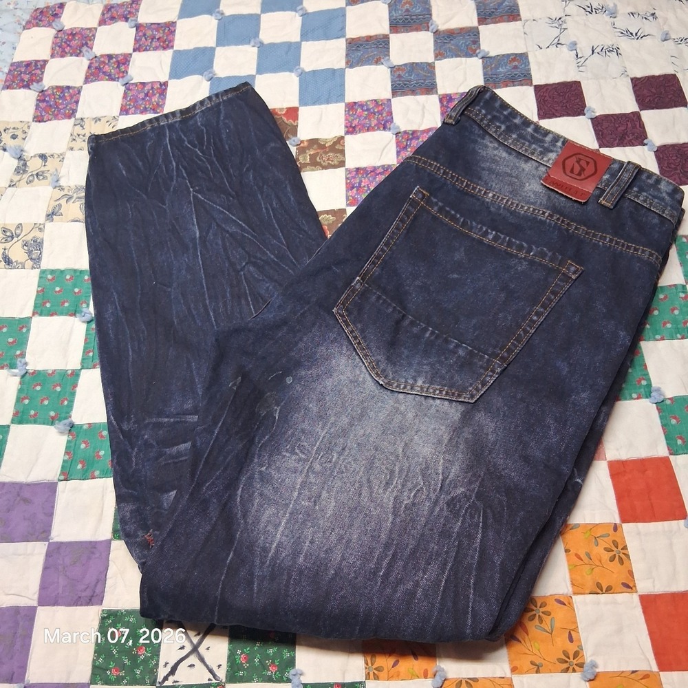 Switch Remarkable Distressed Jeans Mens 42x34 Dark Blue Whiskered Streetwear‎